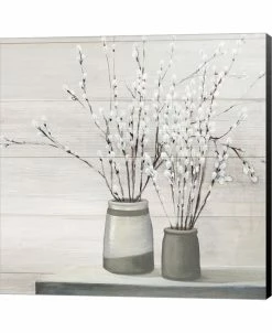 Metaverse Willow Still Life Gray Pots Shiplap By Julia Purinton Canvas Art