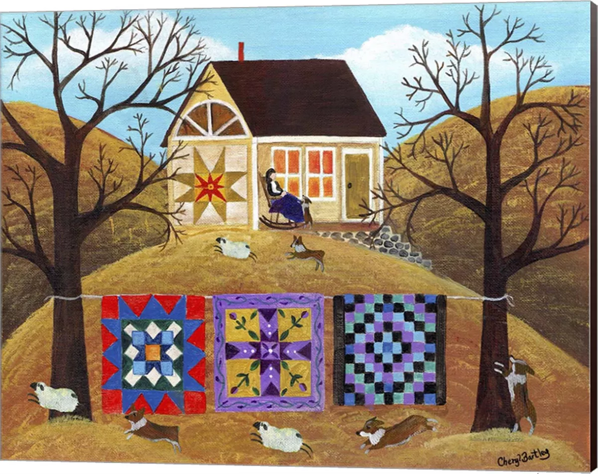 Metaverse Ma'S Corgi Quilt Farm By Cheryl Bartley Canvas Art