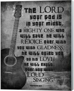 Metaverse Zephaniah 3 X 17 The Lord Your God- Guitar Black And White By Inspire Me Canvas Art