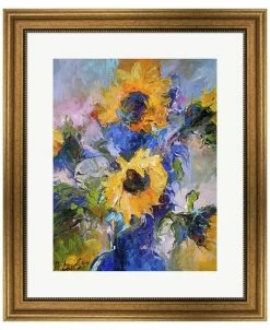 Metaverse Sunflowers In Blue V By Richard Wallich Framed Art