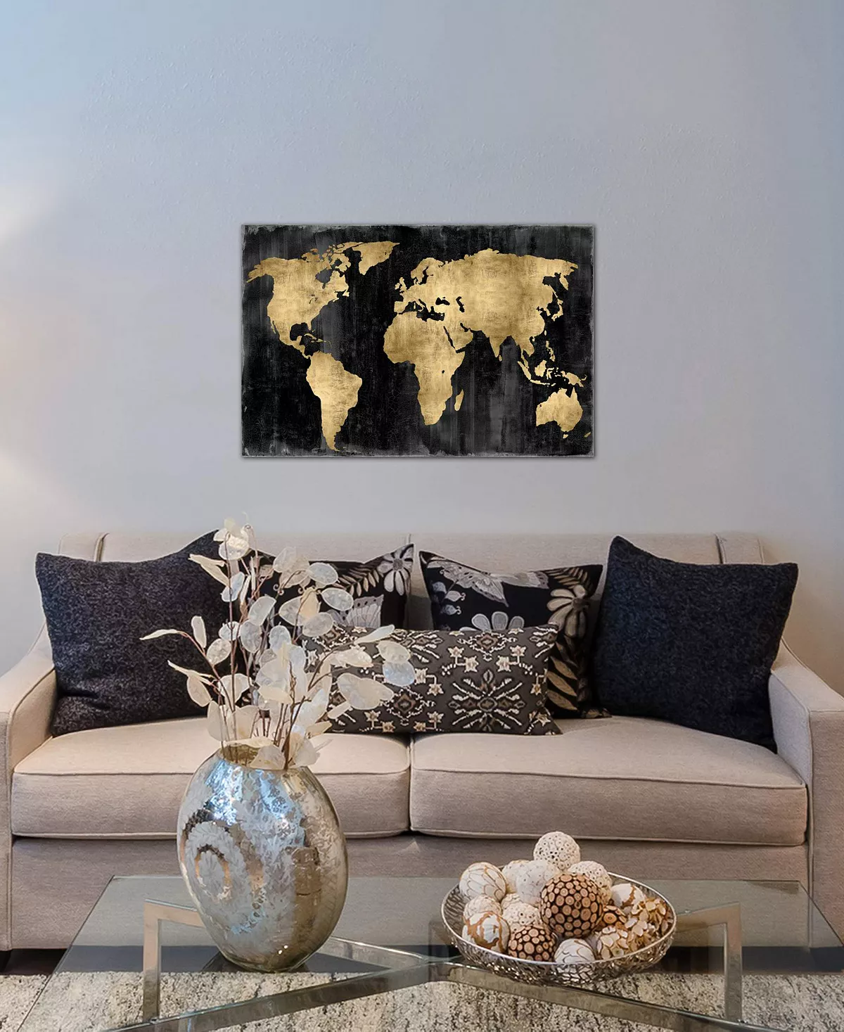 ICanvas The World - Gold On Black By Russell Brennan Gallery-Wrapped Canvas Print (18 X 26 X 0.75)