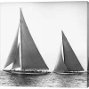Metaverse Sailboats In The America's Cup, 1934, Detail By Edwin Levick Canvas Art