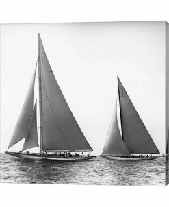Metaverse Sailboats In The America's Cup, 1934, Detail By Edwin Levick Canvas Art