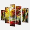 Design Art Art Walk Through Autumn Forest Art Print Canvas - 60 X 32 - 5 Panels