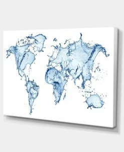 Design Art Art World Map Water Splash Abstract Map Canvas Art Print - 32 X 16