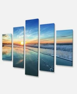 Design Art Art Bluewith Distant Sunset Seascape Canvas Art Print - 60 X 32 - 5 Panels