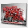 Design Art Art Big Red Tree On Foggy Day Landscape Canvas Art Print - 32 X 16