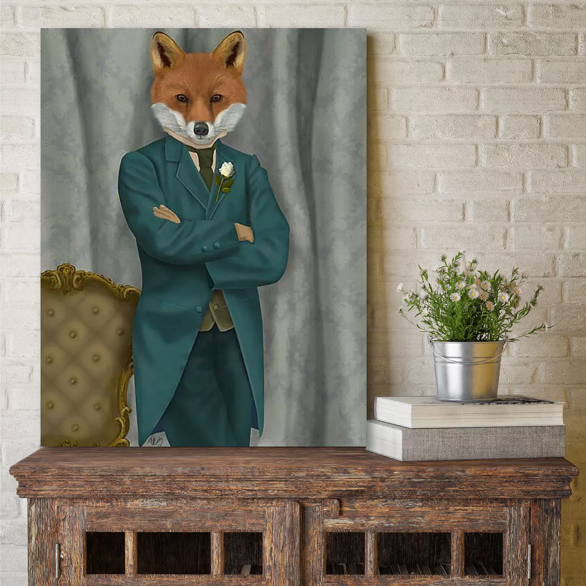 COURTSIDE MARKET Fox Victorian Gentleman Portrait Gallery-Wrapped Canvas Wall Art - 16 X 20 - Image 2