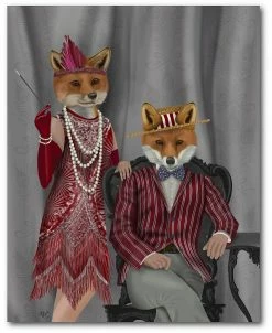 COURTSIDE MARKET Fox Couple 1920s Gallery-Wrapped Canvas Wall Art - 16 X 20