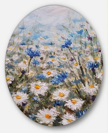 Design Art Art 'Glade Of Cornflowers And Daisies' Ultra Glossy Floral Metal Circle Wall Art - 23 X 23 - Image 2