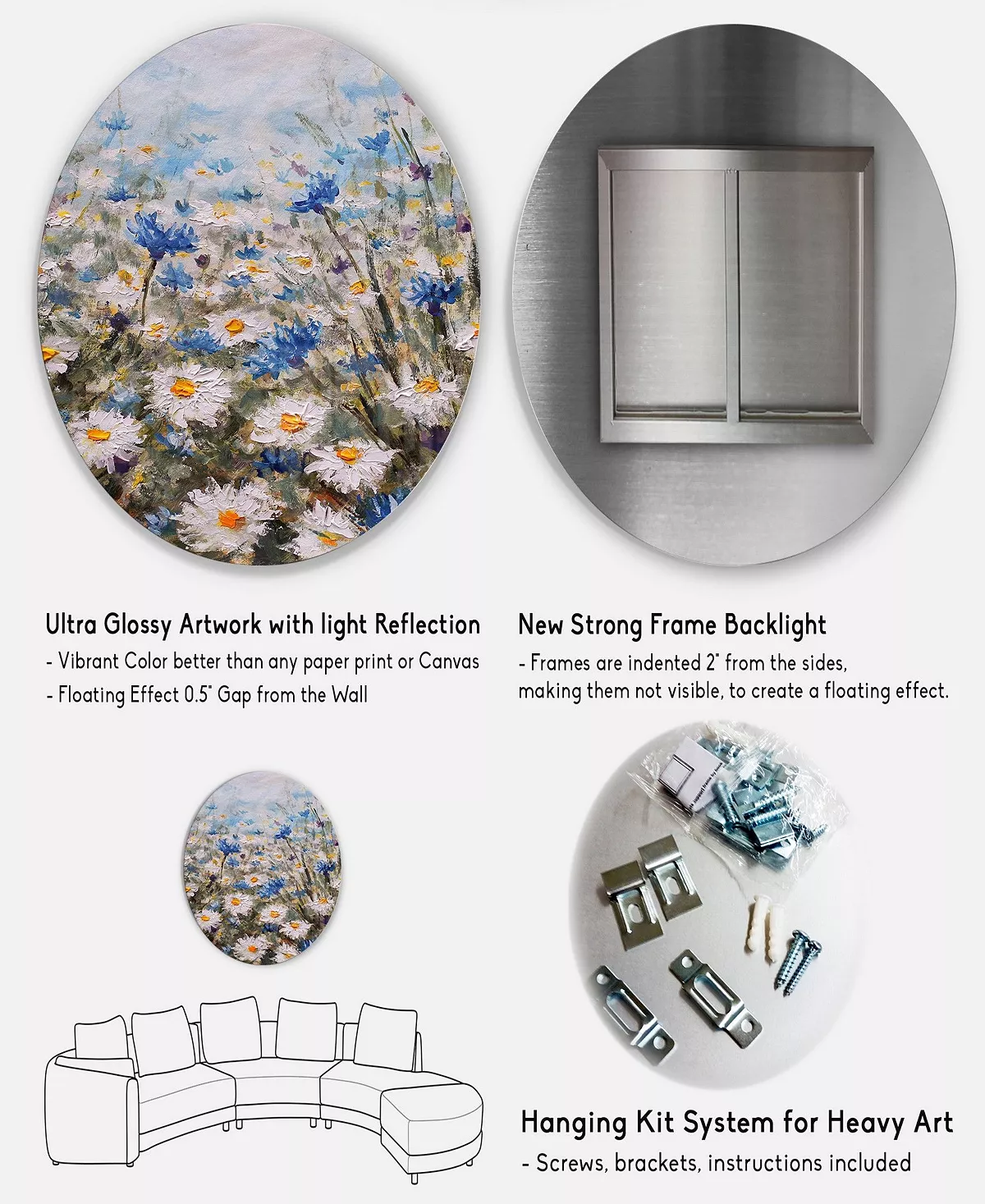 Design Art Art 'Glade Of Cornflowers And Daisies' Ultra Glossy Floral Metal Circle Wall Art - 23 X 23 - Image 5