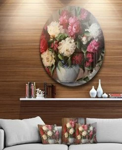 Design Art Art 'Bouquet Of Blooming Peonies' Ultra Glossy Floral Metal Circle Wall Art - 23 X 23
