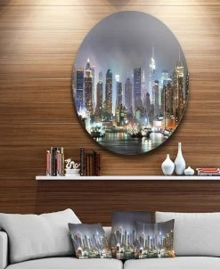 Design Art Art 'New York Times Square In Blue Light' Ultra Glossy Cityscape Circle Wall Art - 23 X 23