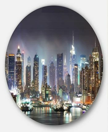Design Art Art 'New York Times Square In Blue Light' Ultra Glossy Cityscape Circle Wall Art - 23 X 23 - Image 2