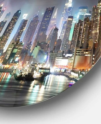 Design Art Art 'New York Times Square In Blue Light' Ultra Glossy Cityscape Circle Wall Art - 23 X 23 - Image 3
