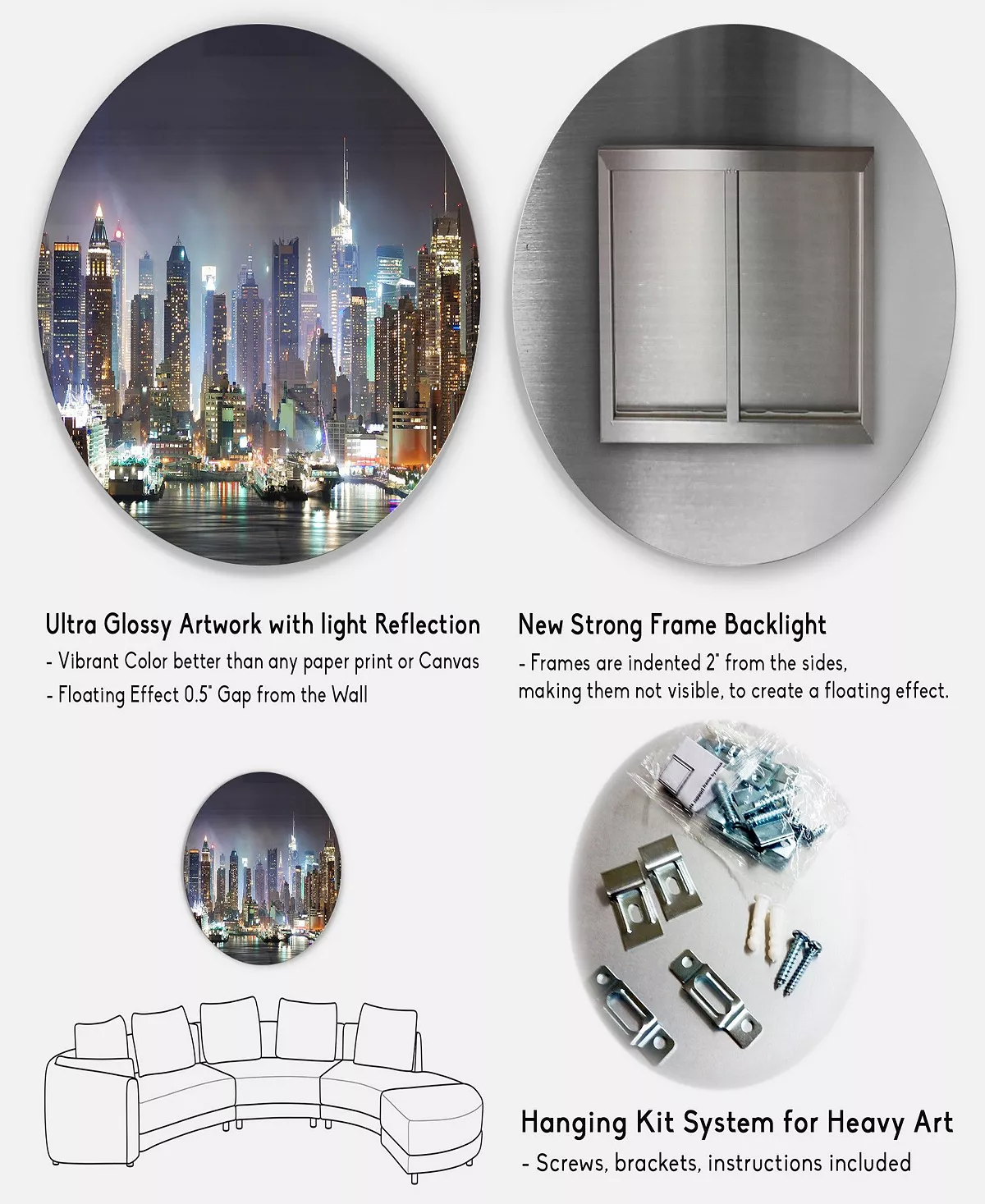 Design Art Art 'New York Times Square In Blue Light' Ultra Glossy Cityscape Circle Wall Art - 23 X 23 - Image 5