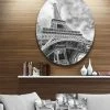 Design Art Art 'Black And White View Of Paris Paris Eiffel Tower' Ultra Glossy Cityscape Circle Wall Art - 23 X 23