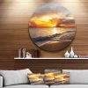 Design Art Art 'Yellow Sunset Over Gloomy Beach' Beach Metal Circle Wall Art - 36 X 36