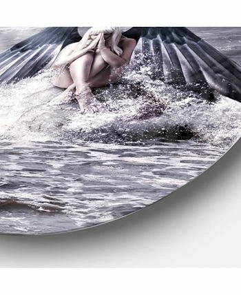 Design Art Art 'Woman With Dark Angel Wings' Beach Metal Circle Wall Art - 36 X 36 - Image 3