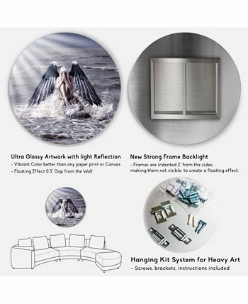 Design Art Art 'Woman With Dark Angel Wings' Beach Metal Circle Wall Art - 36 X 36 - Image 5