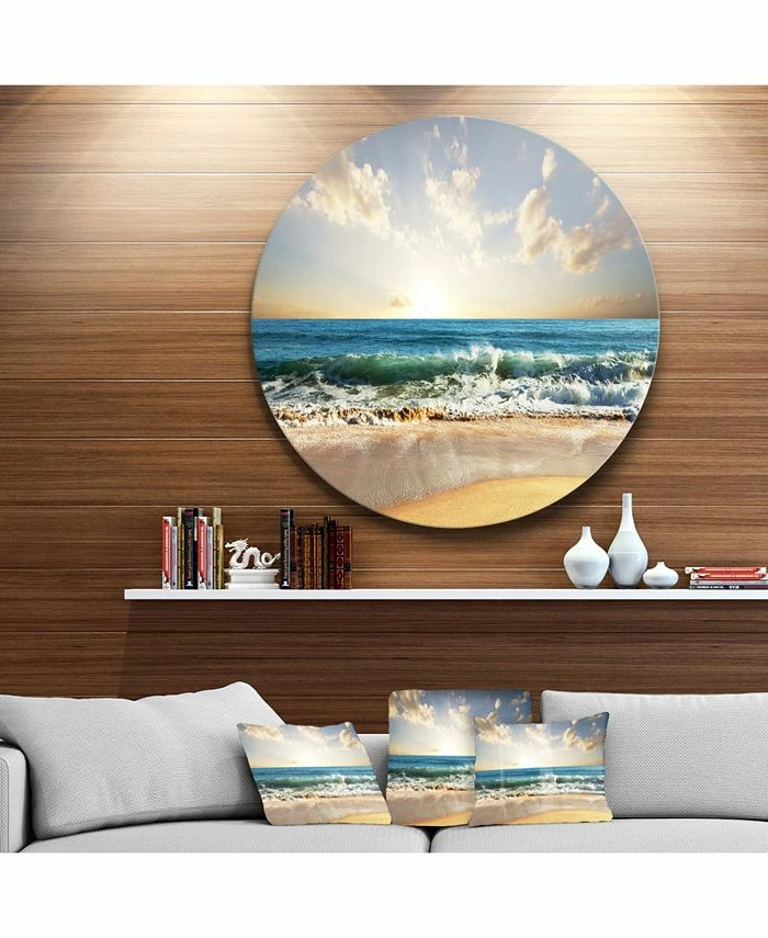 Design Art Art 'Cloudy Sky And Vibrant Blue Sea' Seascape Metal Circle Wall Art - 36 X 36