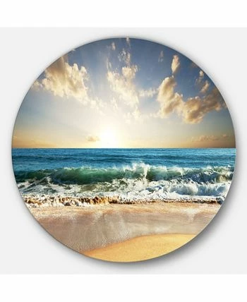 Design Art Art 'Cloudy Sky And Vibrant Blue Sea' Seascape Metal Circle Wall Art - 36 X 36 - Image 2