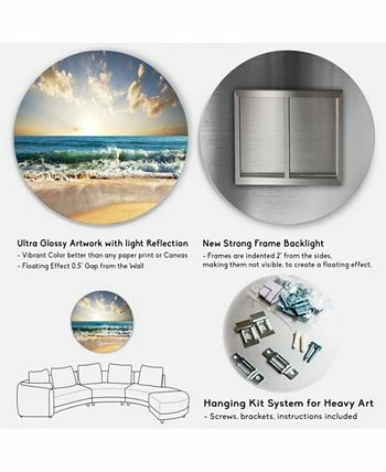 Design Art Art 'Cloudy Sky And Vibrant Blue Sea' Seascape Metal Circle Wall Art - 36 X 36 - Image 5