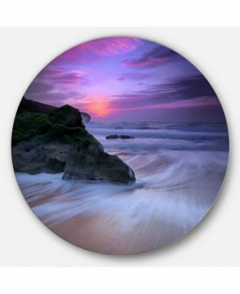 Design Art Art 'Slow Motion Waves On Winch Beach' Seashore Metal Circle Wall Art - 36 X 36 - Image 2