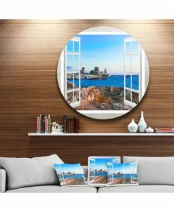 Design Art Art 'Open Window To Blue Seashore' Oversized Landscape Wall Art Print - 23 X 23