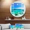 Design Art Art 'Open Window To Wavy Ocean' Extra Large Seashore Metal Circle Wall Art - 36 X 36