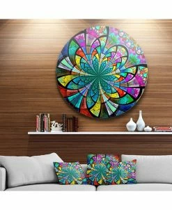 Design Art Art 'Multi Color Large Fractal Flower Pattern' Floral Metal Circle Wall Art - 23 X 23