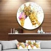 Design Art Art 'Giraffe Eating Ice Cream Watercolor' Disc Contemporary Animal Metal Circle Wall Decor - 36 X 36