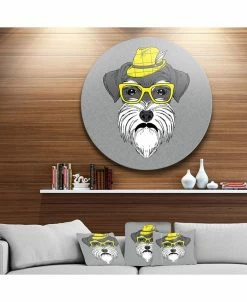 Design Art Art 'Schnauzer With Hat And Glasses' Disc Contemporary Animal Metal Circle Wall Decor - 36 X 36