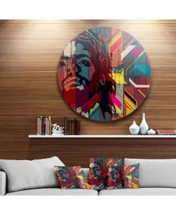 Design Art Art 'Jesus Over Abstract Wooden Design' Ultra Glossy Large Abstract Oversized Metal Circle Wall Art - 36 X 36