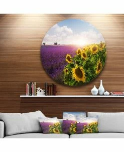 Design Art Art 'Lavender And Sunflower Fields' Disc Floral Metal Circle Wall Art - 36 X 36