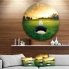 Design Art Art 'Golf Ball Near Hole' Landscape Metal Circle Wall Art - 36 X 36