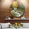 Design Art Art 'Forest Waterfall With Yellow Trees' Large Landscape Metal Circle Wall Art - 36 X 36