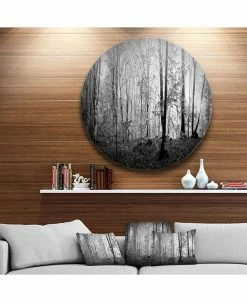 Design Art Art 'Morning In Thick Fall Forest' Landscape Round Circle Metal Wall Art - 36 X 36