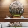 Design Art Art 'Cherry Blossoms In Pine Tree' Landscape Round Circle Metal Wall Art - 23 X 23