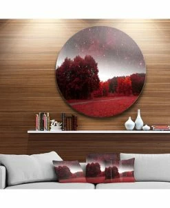 Design Art Art 'Mystical Red Spring Night' Landscape Round Circle Metal Wall Art - 36 X 36