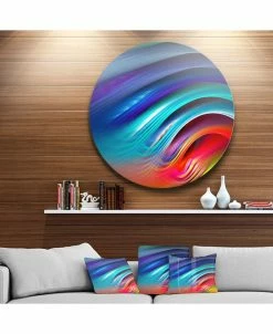 Design Art Art 'Beautiful Fractal Rainbow Waves' Floral Round Circle Metal Wall Art - 36 X 36