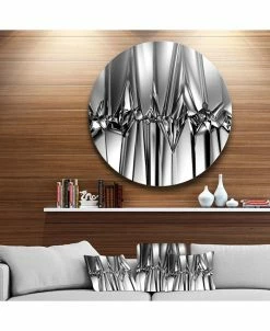 Design Art Art 'Black White Crystal Background' Abstract Round Circle Metal Wall Art - 23 X 23