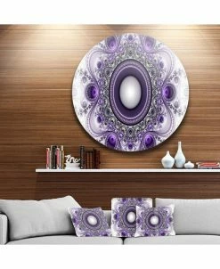 Design Art Art 'Purple Fractal Pattern With Circles' Abstract Round Circle Metal Wall Art - 36 X 36