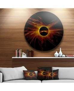 Design Art Art 'Dark Solar Eclipse On Black' Abstract Art On Round Circle Metal Wall Decor Panel - 23 X 23