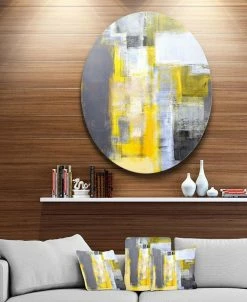 Design Art Art 'Grey And Yellow Blur Abstract' Abstract Circle Metal Wall Art - 36 X 36