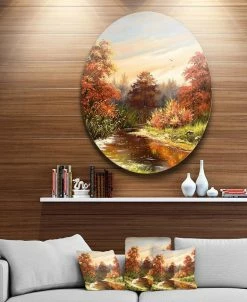 Design Art Art 'The Red River' Landscape Circle Metal Wall Art - 36 X 36