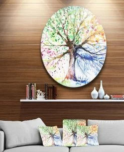 Design Art Art 'Four Seasons Tree' Floral Circle Metal Wall Art - 36 X 36