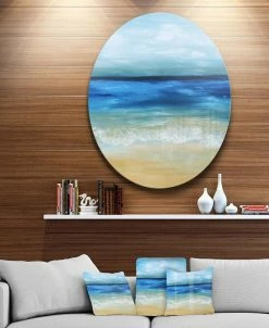 Design Art Art 'Warm Tropical Sea And Beach' Disc Seascape Circle Metal Wall Art - 36 X 36