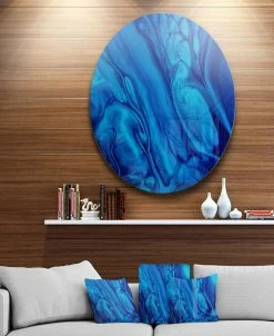 Design Art Art 'Dark Blue Abstract Acrylic Paint Mix' Ultra Vibrant Abstract Metal Circle Wall Art - 36 X 36