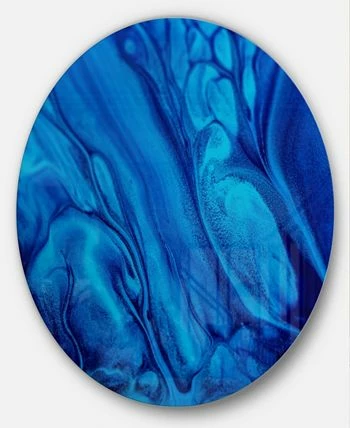 Design Art Art 'Dark Blue Abstract Acrylic Paint Mix' Ultra Vibrant Abstract Metal Circle Wall Art - 36 X 36 - Image 2